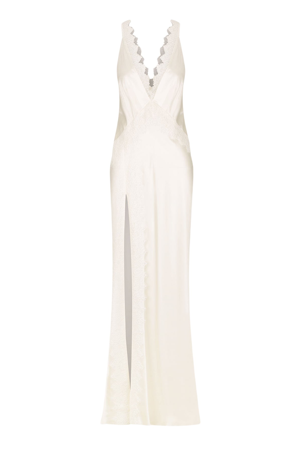 Shona Joy La Lune Cumulus Silk Lace Strap Split Maxi Dress – Ivory