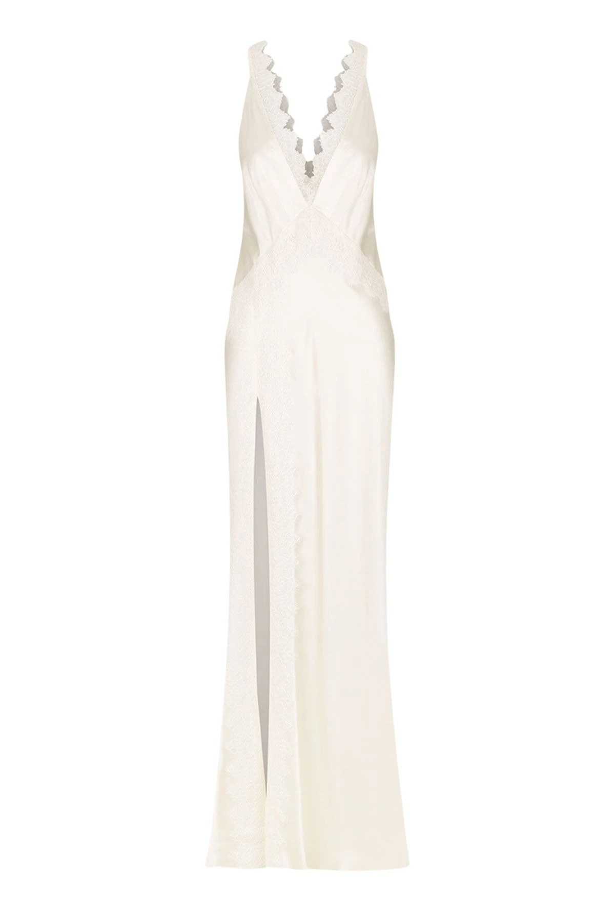 Shona-Joy-La-Lune-Cumulus-Silk-Lace-Strap-Split-Maxi-Dress-Ivory-629594_nobg La Lune Cumulus Silk Lace Strap Split Maxi Dress - Ivory - Image 1