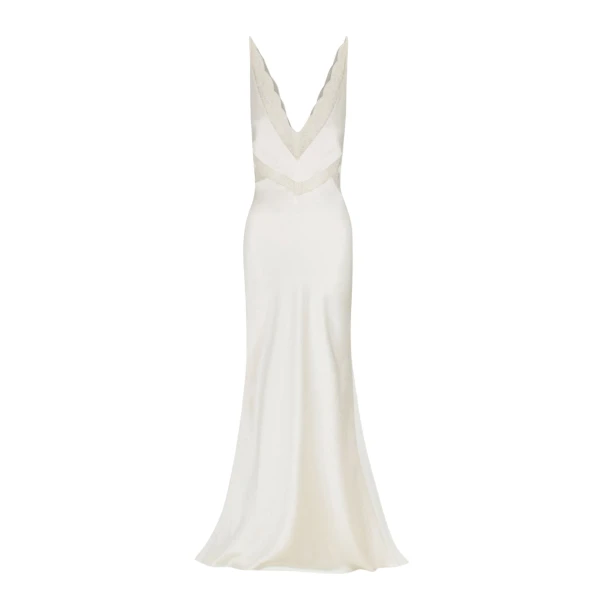 La Lune Cumulus Silk Plunged Lace Maxi Dress - Ivory