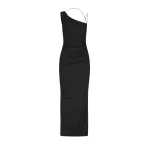 Lani Asymmetrical Gathered Maxi Dress - Black