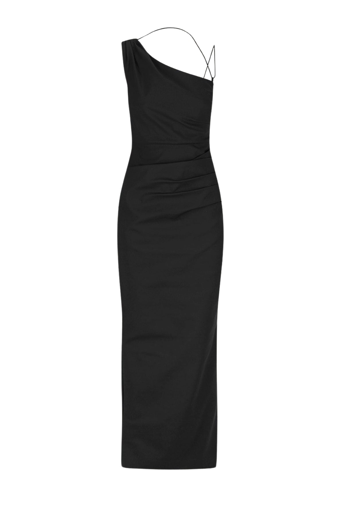 Shona Joy Lani Asymmetrical Gathered Maxi Dress – Black