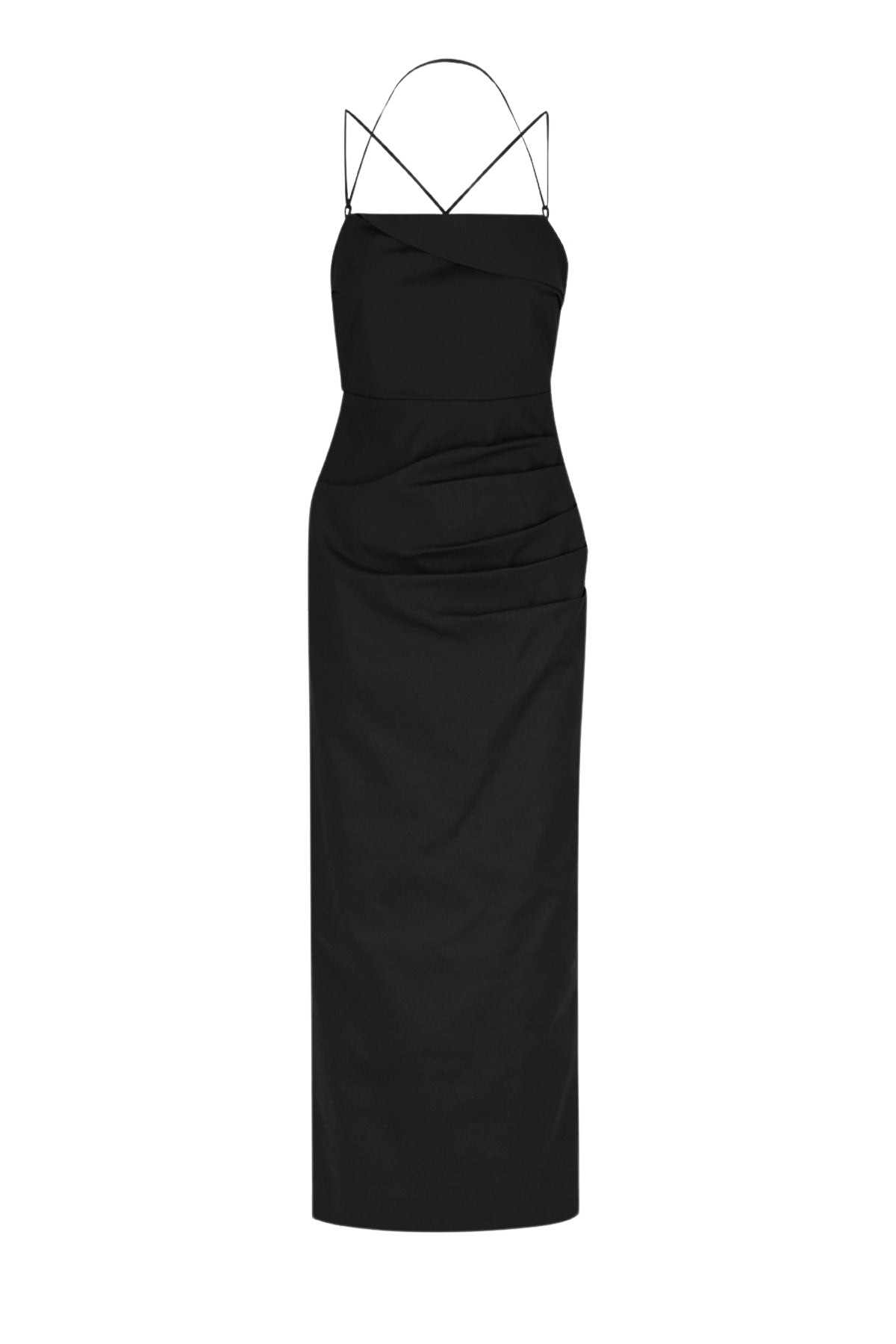 Shona Joy Lani Draped Cross Back Midi Dress – Black