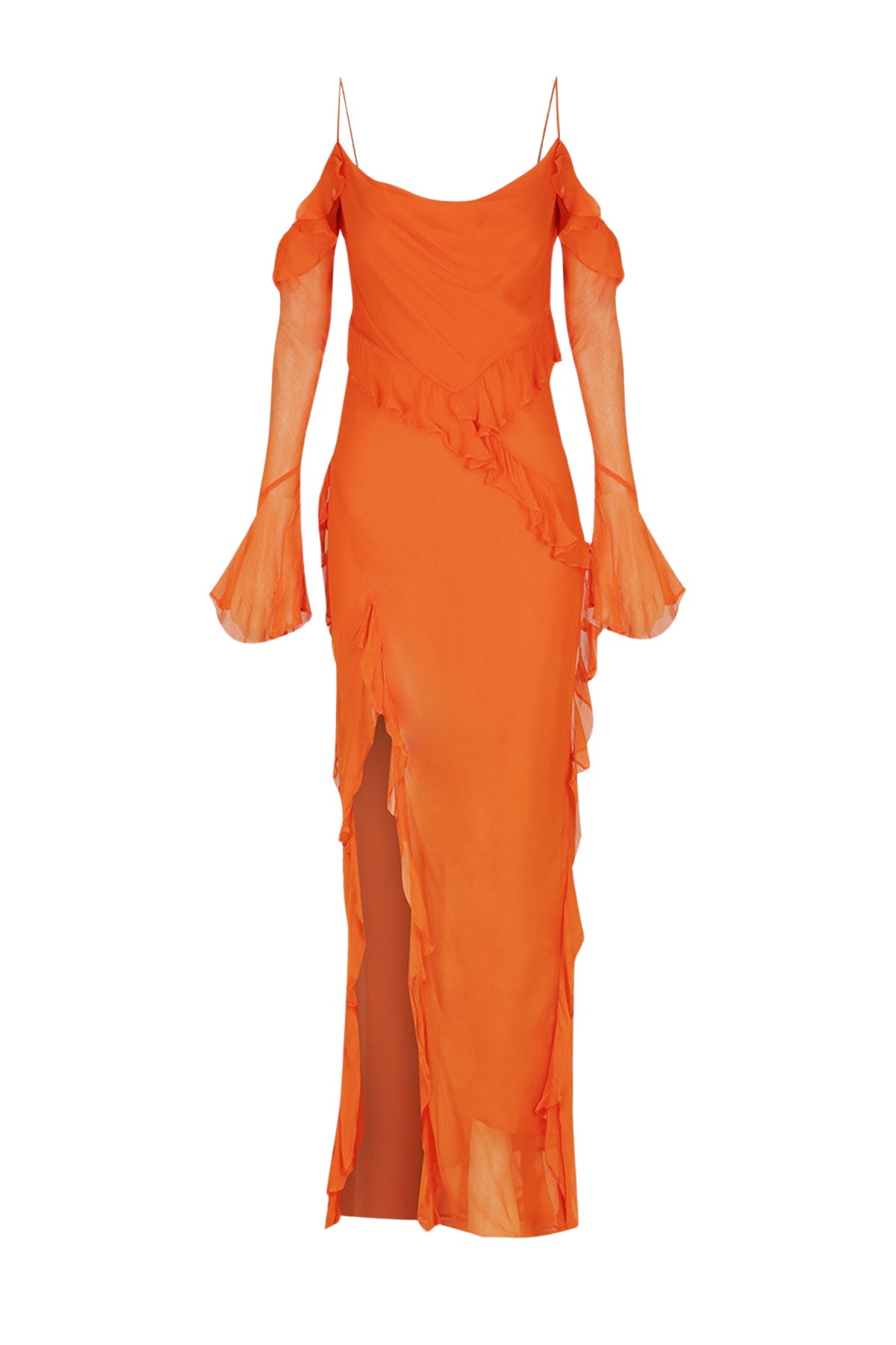 Shona Joy Layla Long Sleeve Ruffle Maxi Dress – Flame Orange