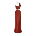 Lino Asymmetrical Cowl Tie Maxi Dress - Mahogany