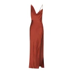 Lino Draped Side Split Midi Dress - Mahogany