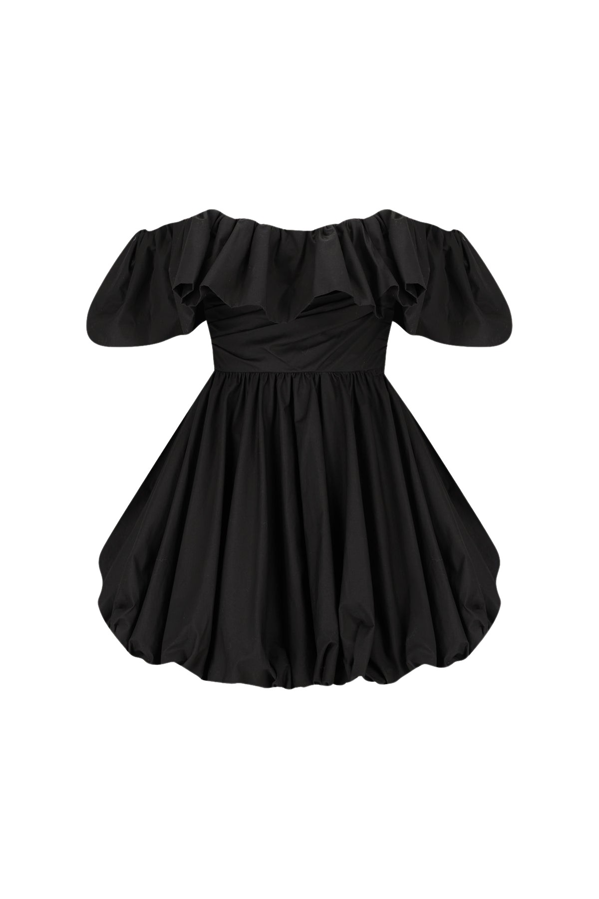 Shona Joy Maiori Off Shoulder Draped Bubble Mini Dress – Black