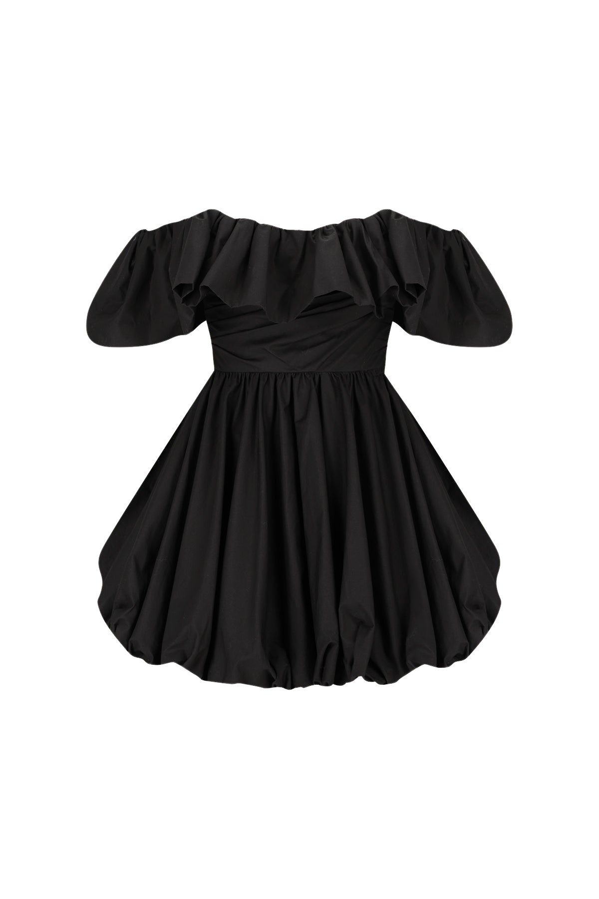 Shona Joy Maiori Off Shoulder Draped Bubble Mini Dress – Black