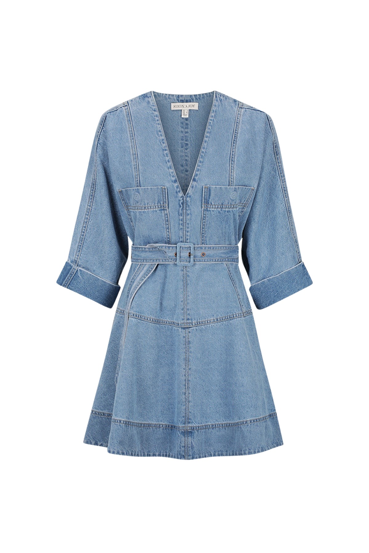 Shona Joy Stella Patch Pocket Mini Dress – Mid Blue