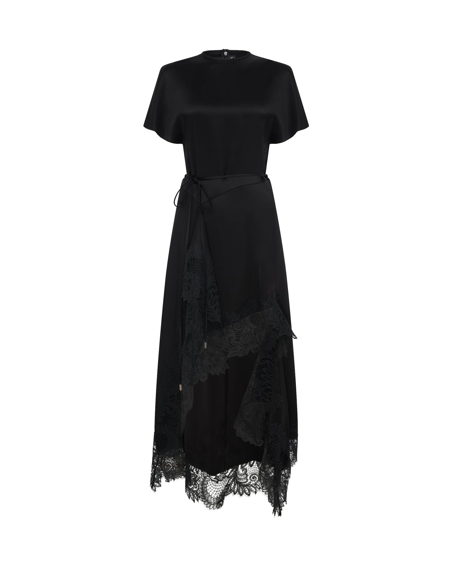 David Koma Asymmetric Lace Hem Satin Midi Dress