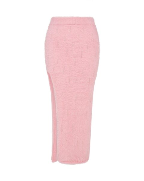 David Koma Crystal Embellished Knit Midi Skirt In Pink