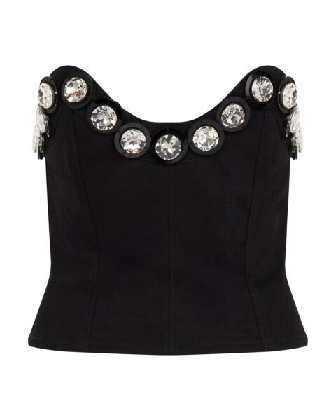 David Koma Crystal Embroidered Denim Corset Top