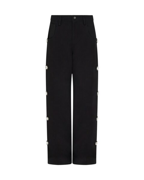 David Koma Crystal Embroidered Denim Trousers