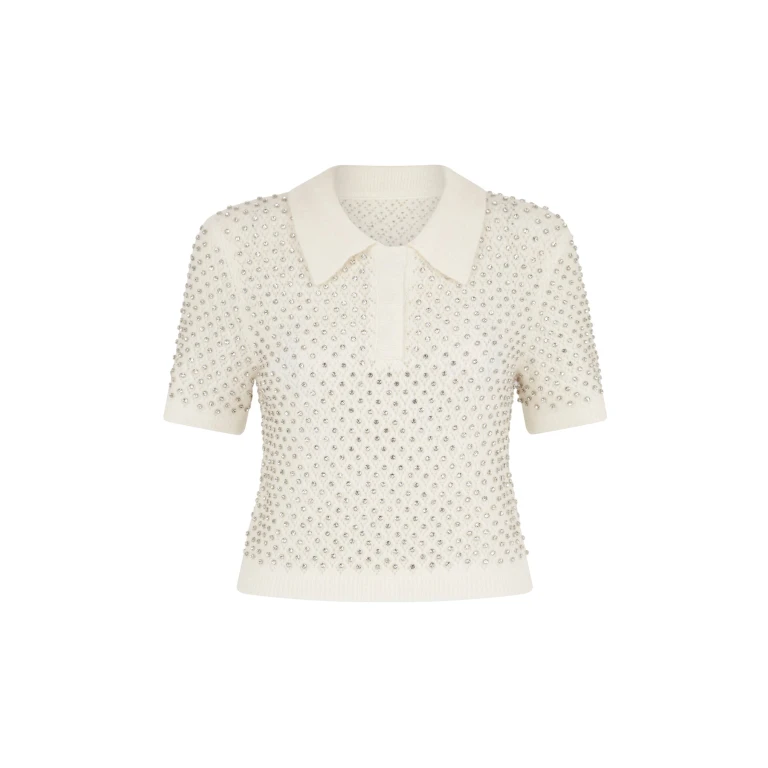 David Koma Crystal Embroidered Polo Knit Top