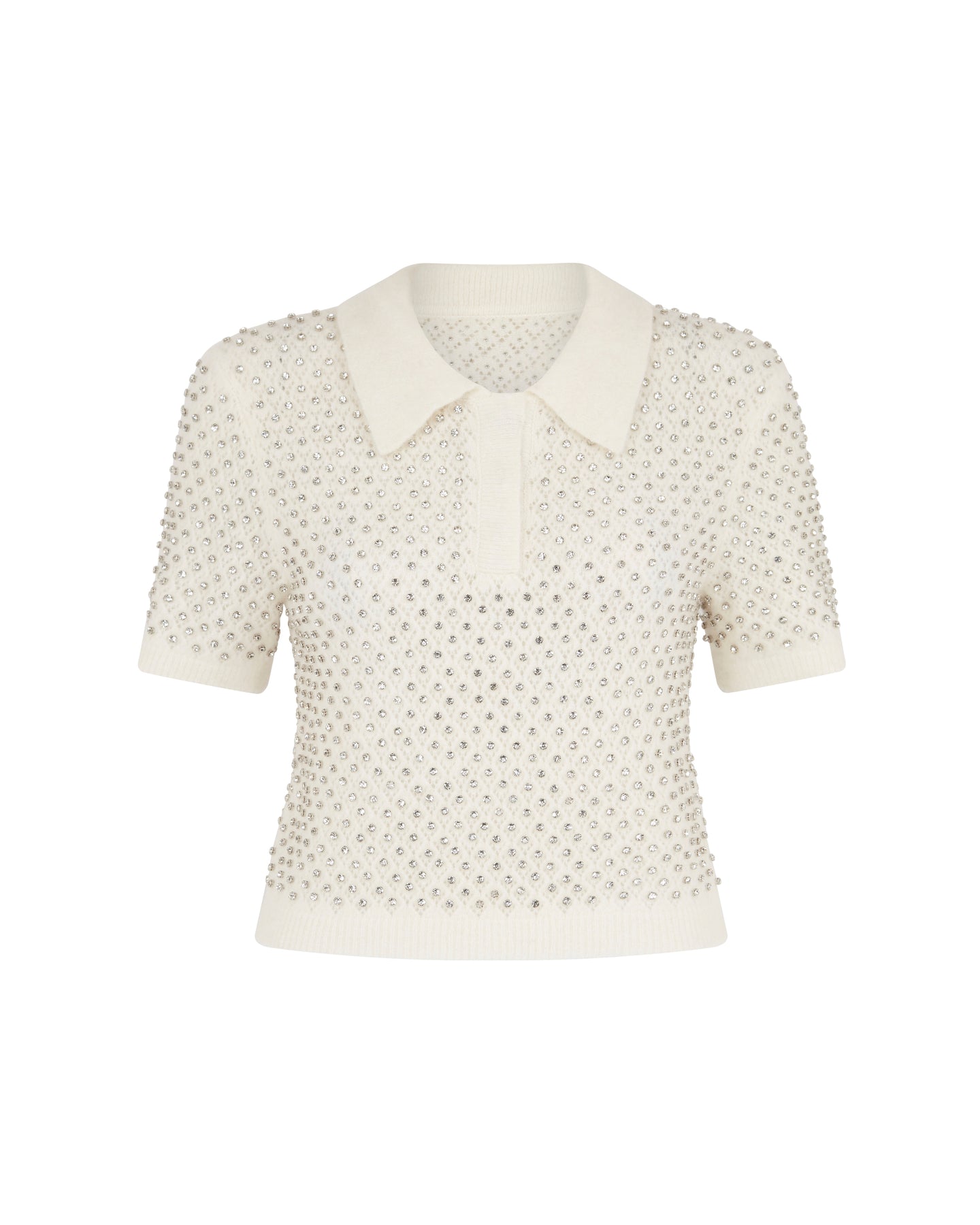 David Koma Crystal Embroidered Polo Knit Top