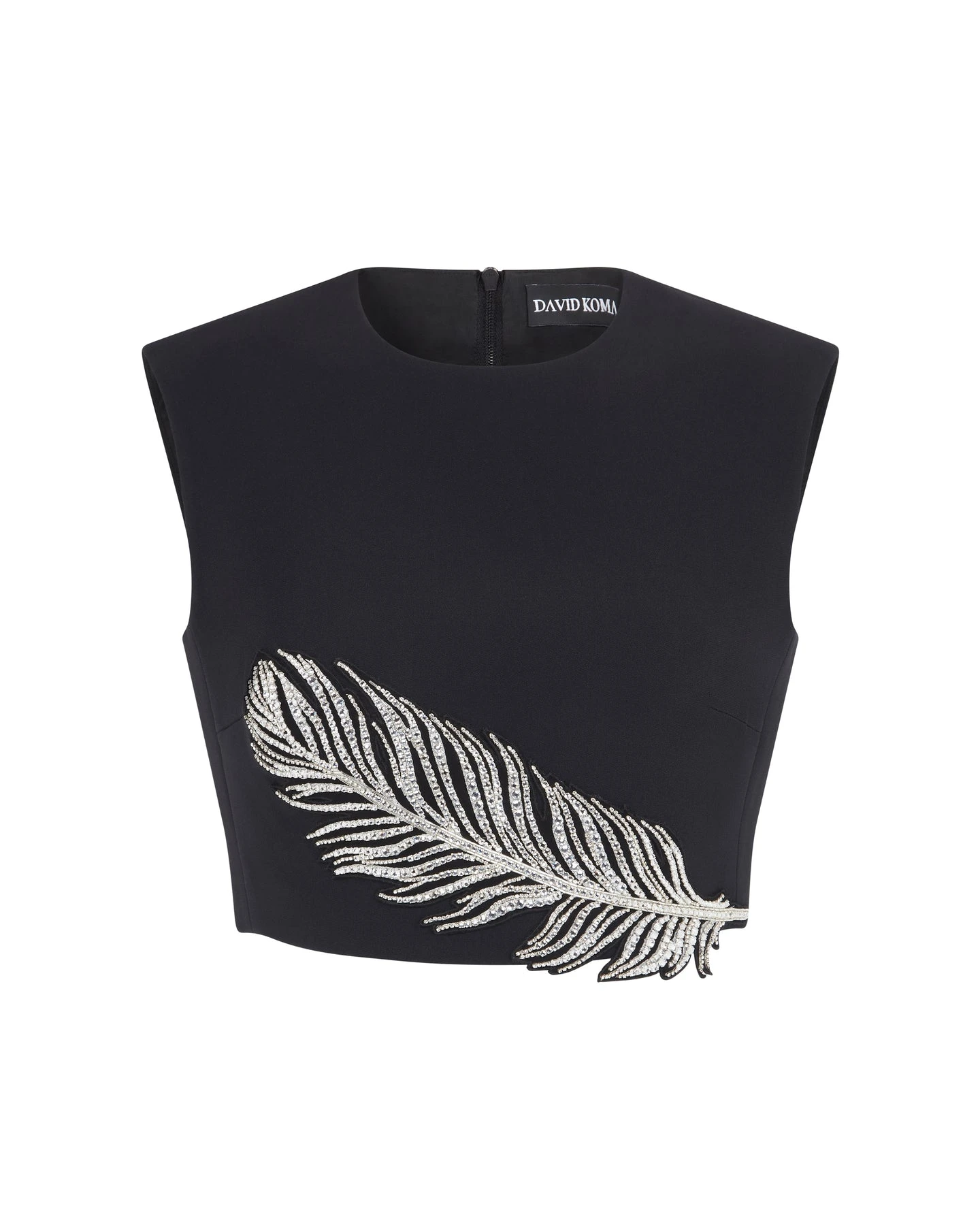 David Koma Crystal Feather Crop Top David Koma Crystal Feather Crop Top