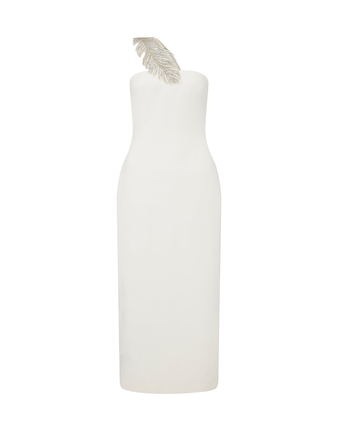David Koma Crystal Feather One Shoulder Midi Dress