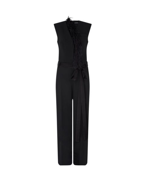 David Koma Detachable Feather Trim Jumpsuit