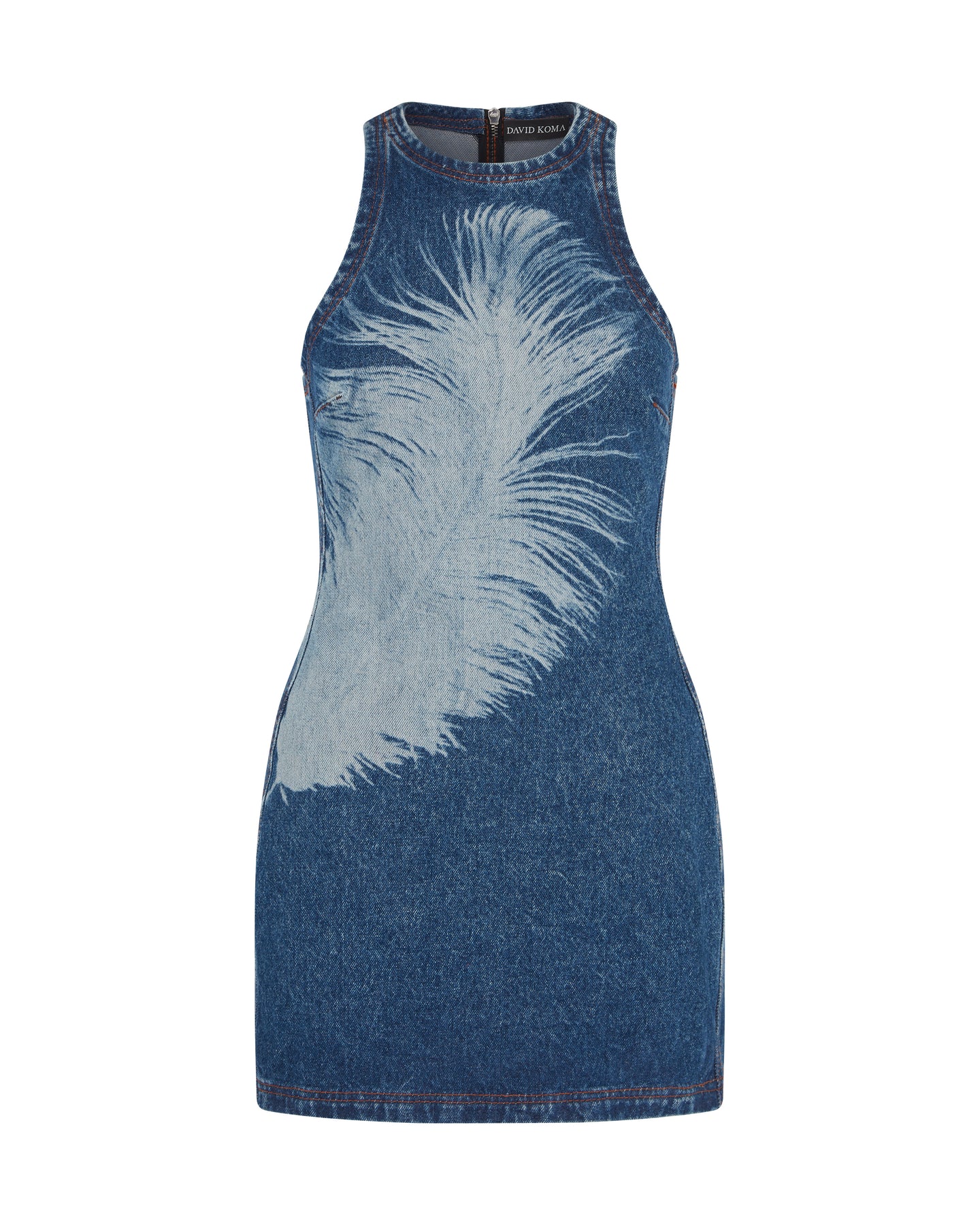 David Koma Feather Print Mini Denim Dress