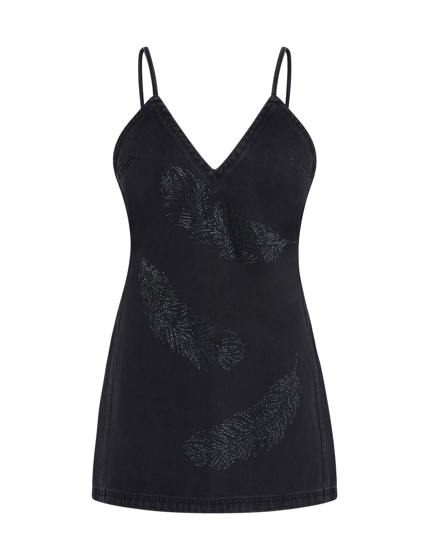 David Koma Feather Rhinestone Denim Mini Dress