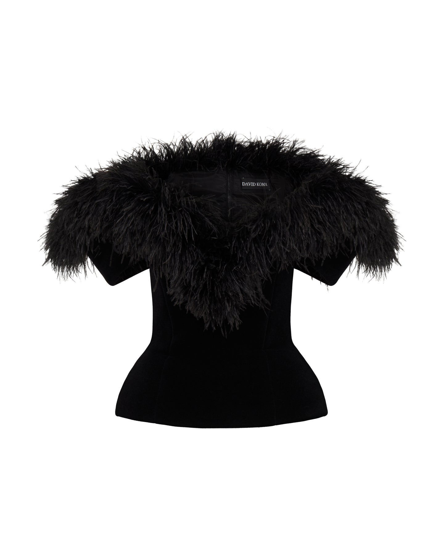David Koma Feather Trim And Velvet Top