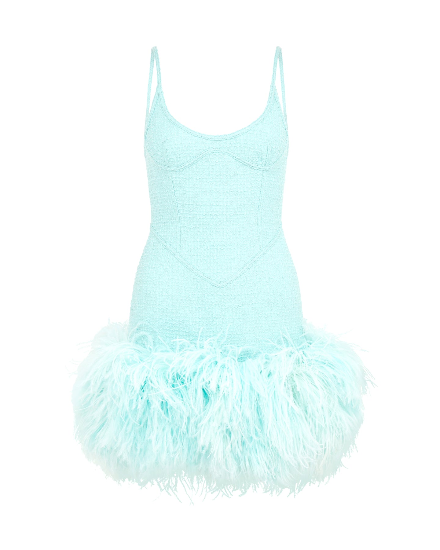 David Koma Feather Trim Boucle Mini Dress