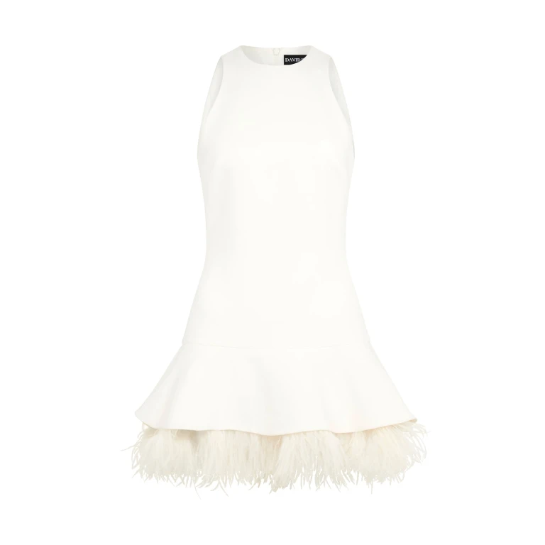 David Koma Feather Trim Mini Dress In White