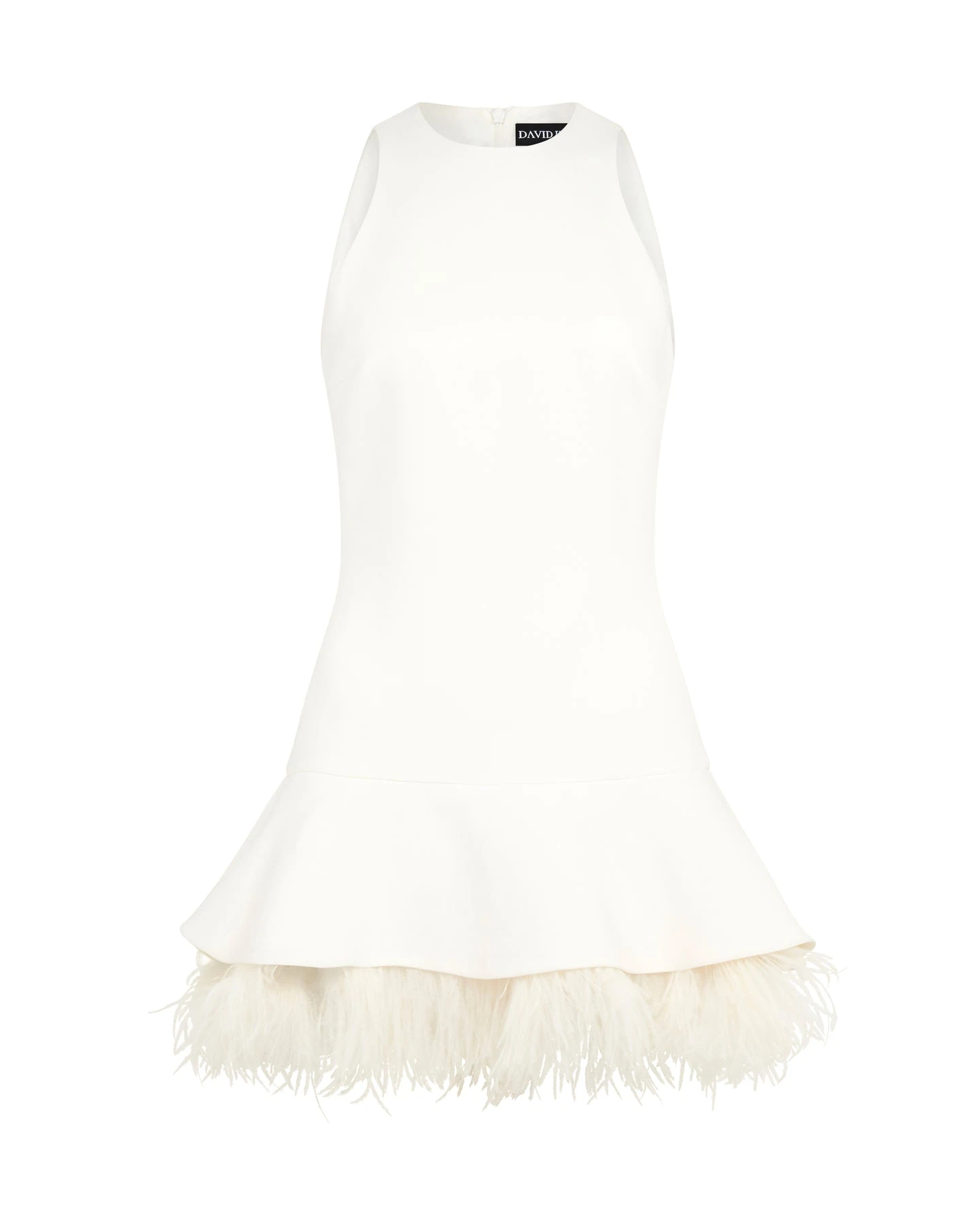 David Koma Feather Trim Mini Dress In White David Koma Feather Trim Mini Dress In White