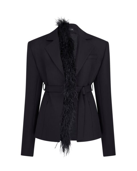 David Koma Feather Trim Tailored Jacket In Black