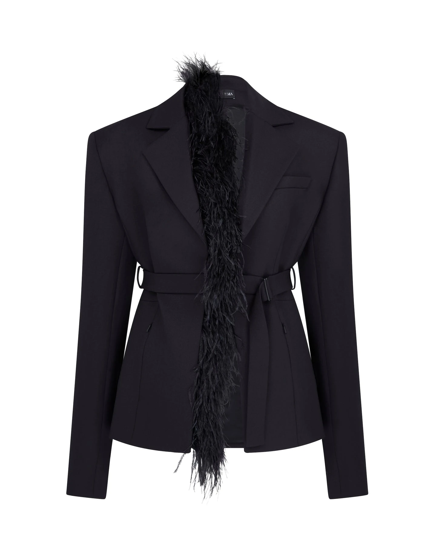 David Koma Feather Trim Tailored Jacket In Black David Koma Feather Trim Tailored Jacket In Black