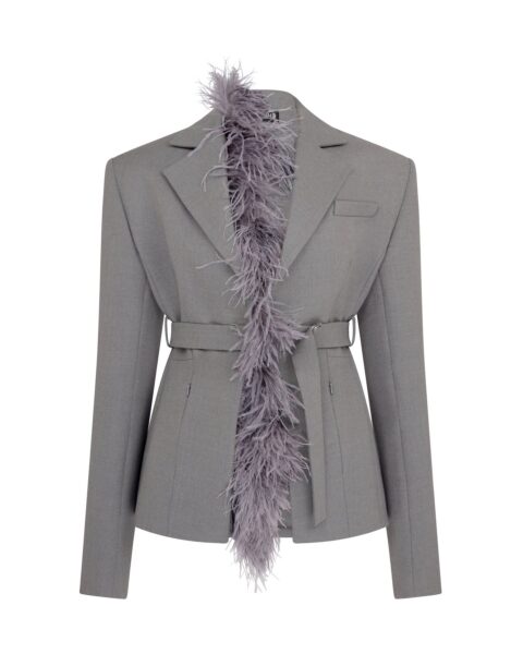 David Koma Feather Trim Tailored Jacket In Grey