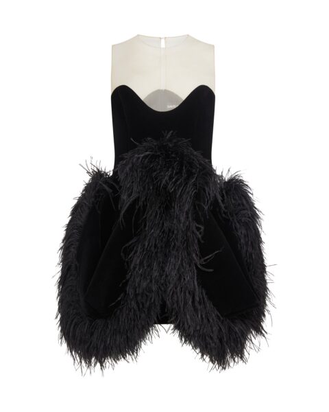 David Koma Fold Skirt And Feather Trim Mini Dress