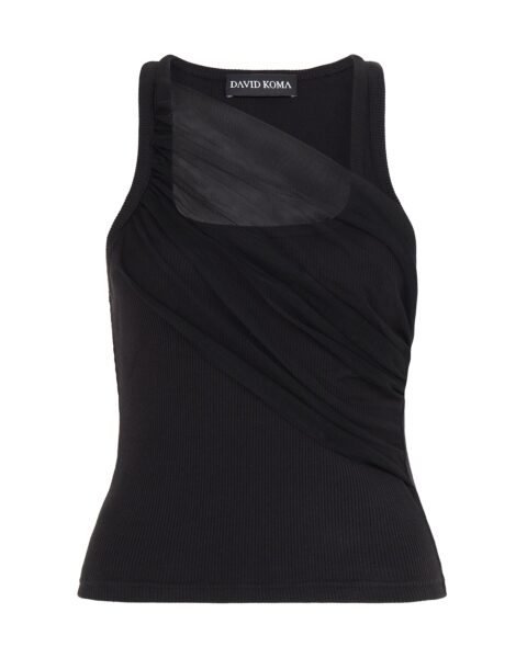 David Koma Gathered Tulle Tank Top In Black