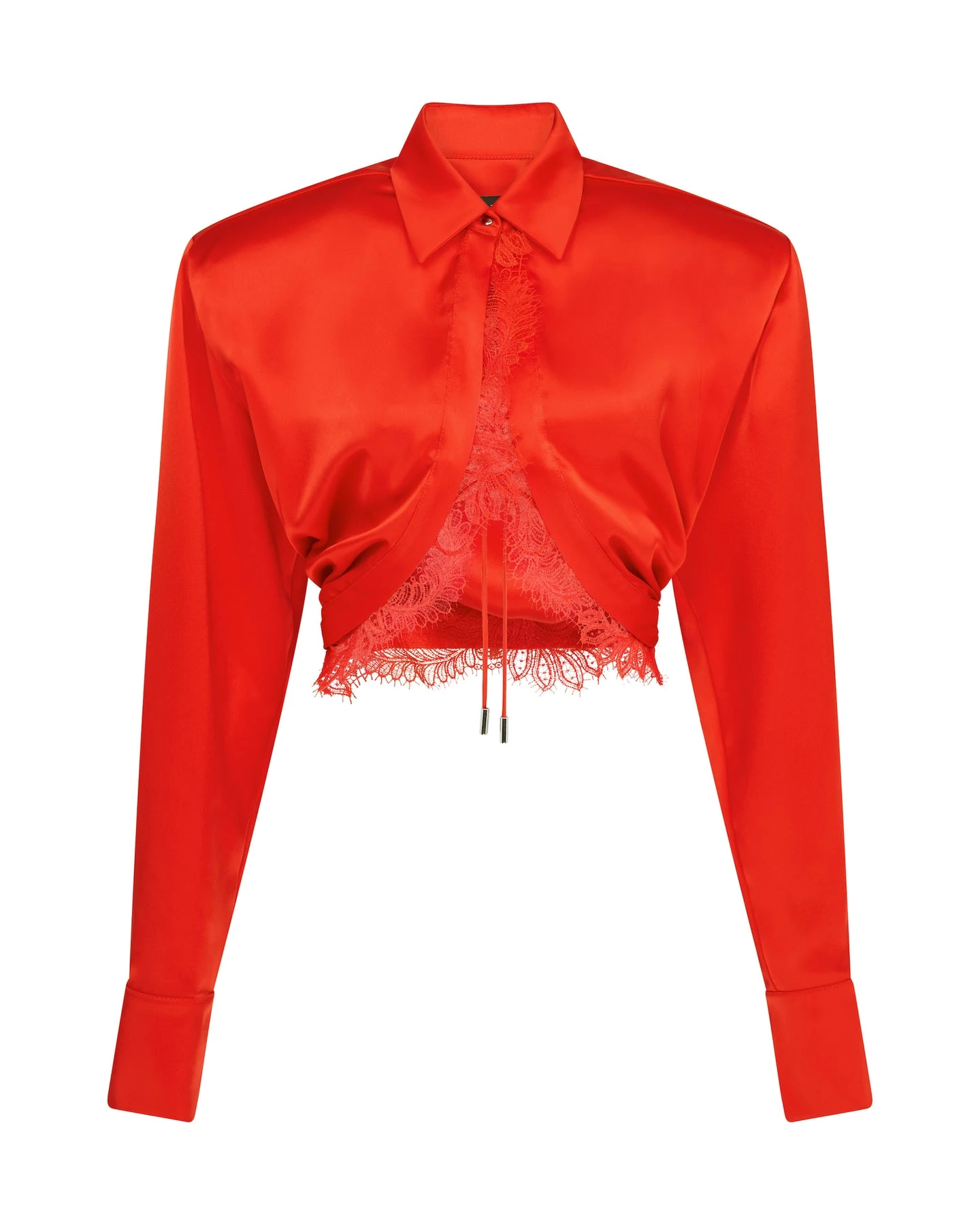 David Koma Lace Underlay Long Sleeve Cropped Shirt David Koma Lace Underlay Long Sleeve Cropped Shirt