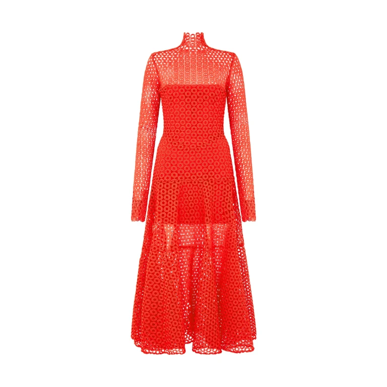 David Koma Macrame Midi Dress In Red
