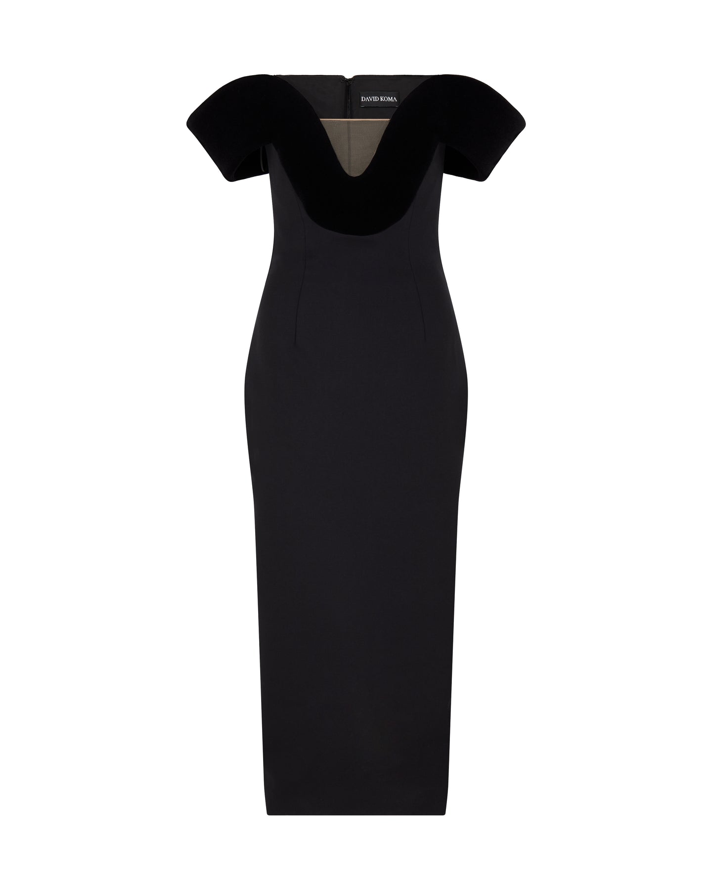David Koma Off The Shoulder Velvet Detail Midi Dress