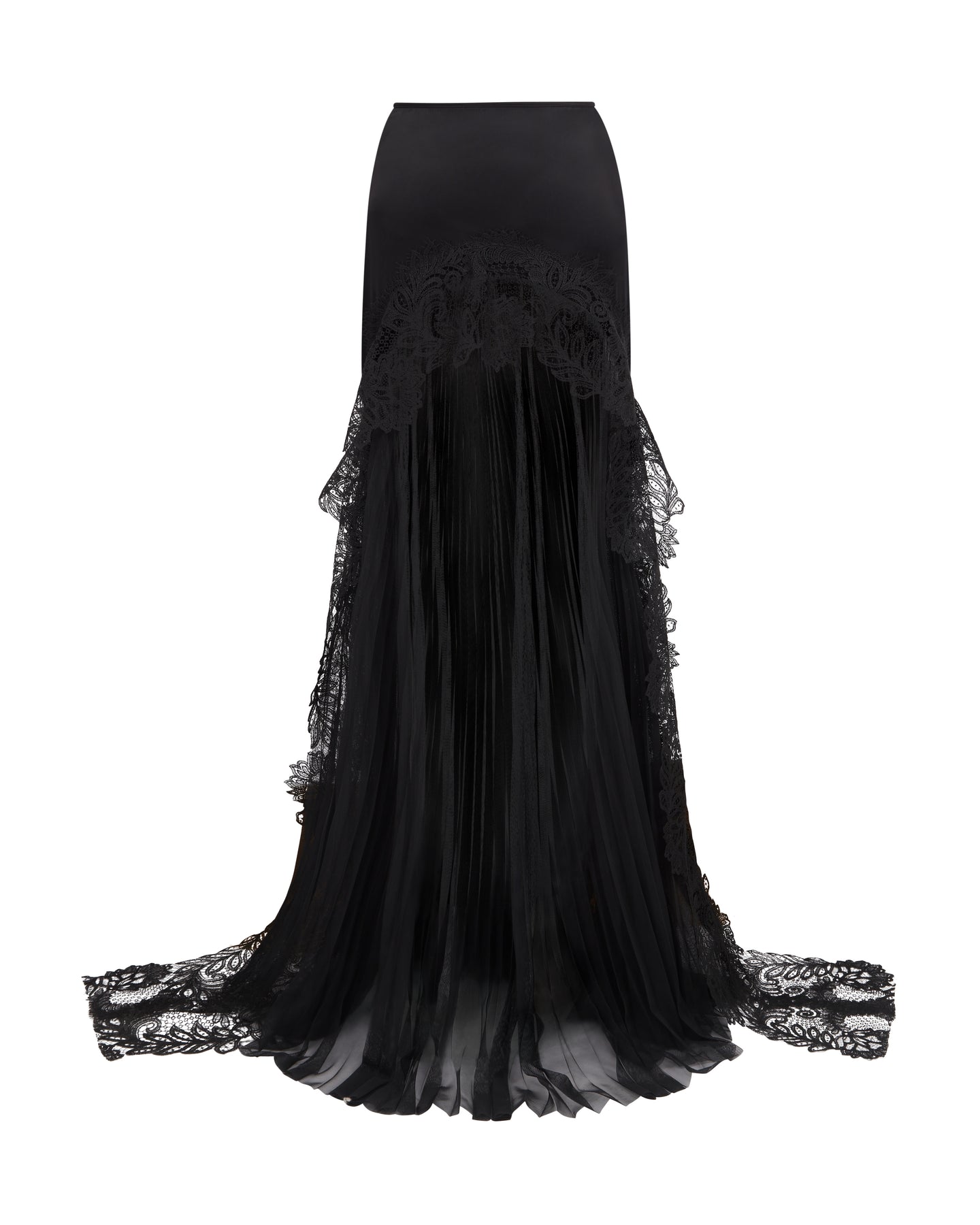 David Koma Pleated Tulle And Lace Maxi Skirt
