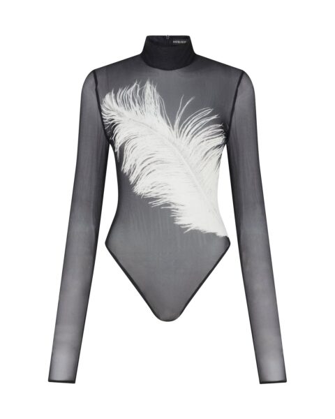 David Koma Printed Mesh Long Sleeve Bodysuit