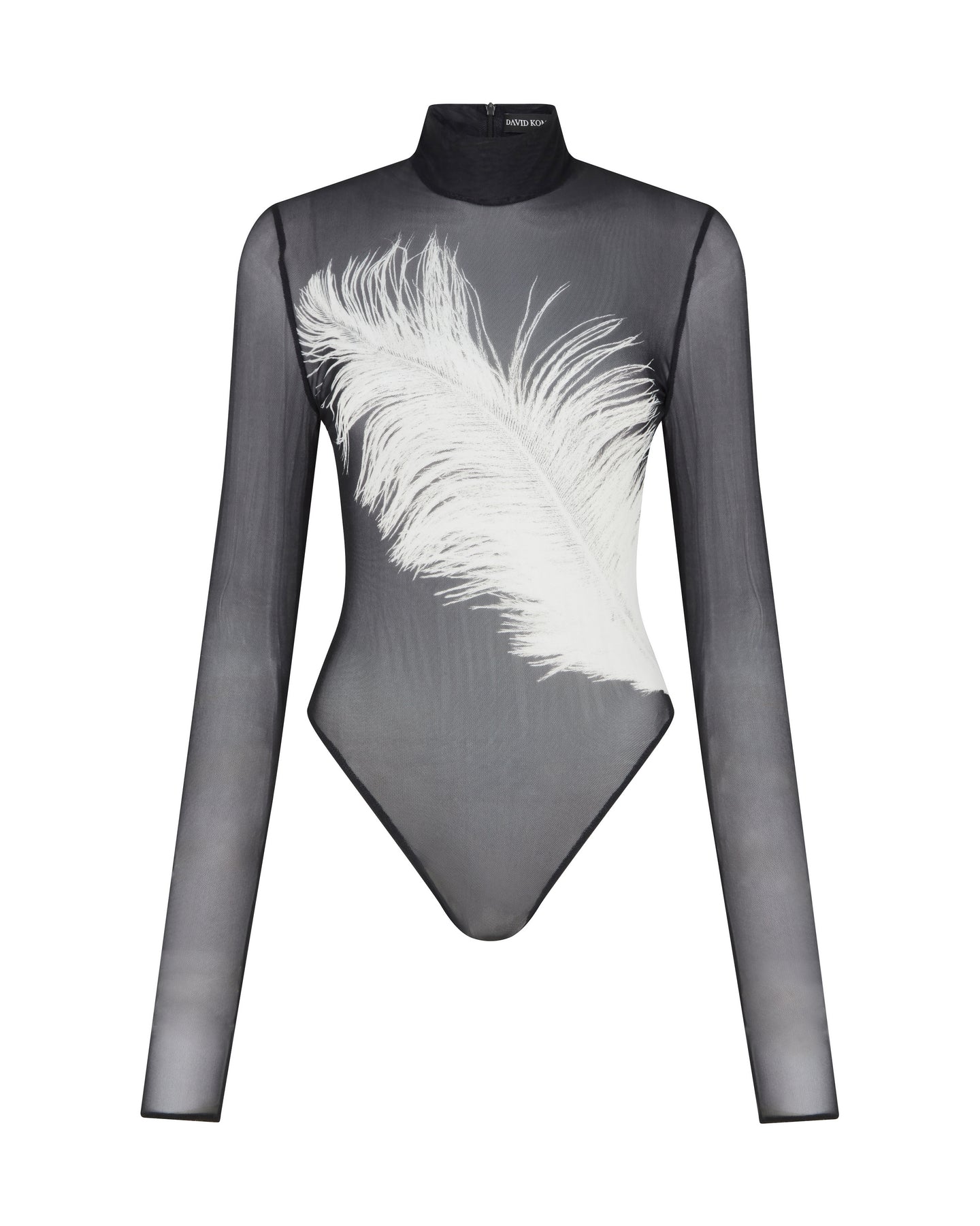 David Koma Printed Mesh Long Sleeve Bodysuit
