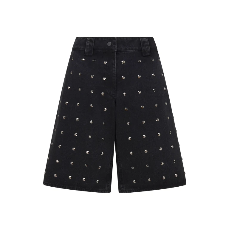 David Koma Rhinestone Crystal Embroidery Denim Shorts