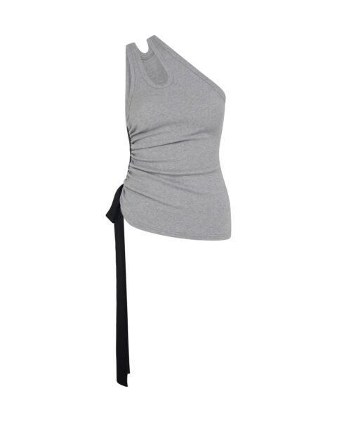 David Koma Ruched Side And Satin Bow Top In Grey