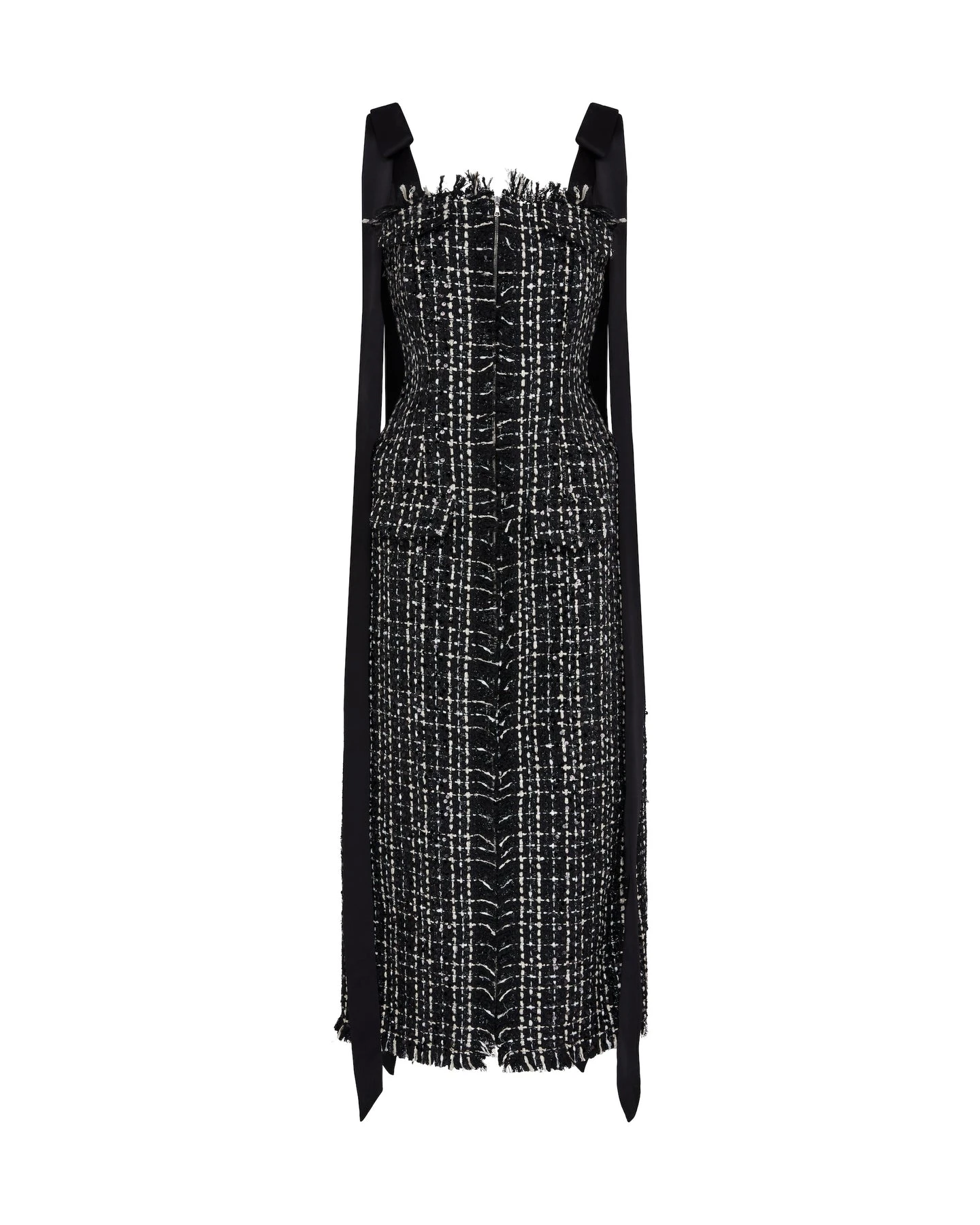 David Koma Satin Bow And Tweed Midi Dress David Koma Satin Bow And Tweed Midi Dress