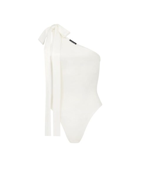 David Koma Satin Bow Bodysuit In White