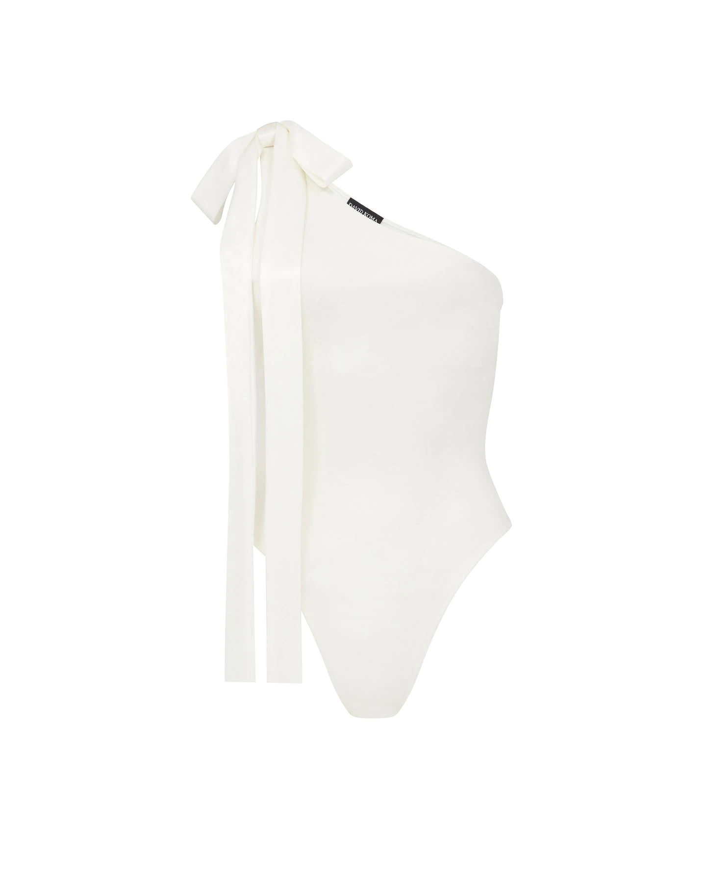 David Koma Satin Bow Bodysuit In White David Koma Satin Bow Bodysuit In White