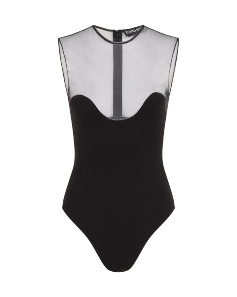 David Koma Wave Neckline And Tulle Bodysuit In Black