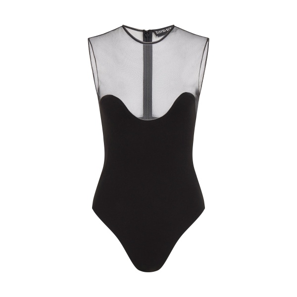David Koma Wave Neckline And Tulle Bodysuit In Black