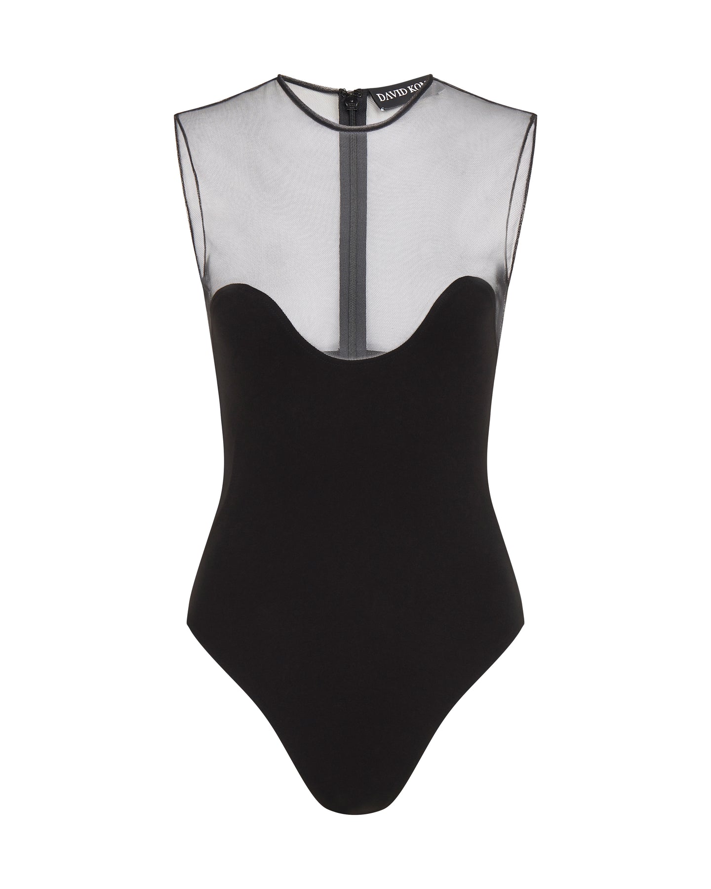 David Koma Wave Neckline And Tulle Bodysuit In Black
