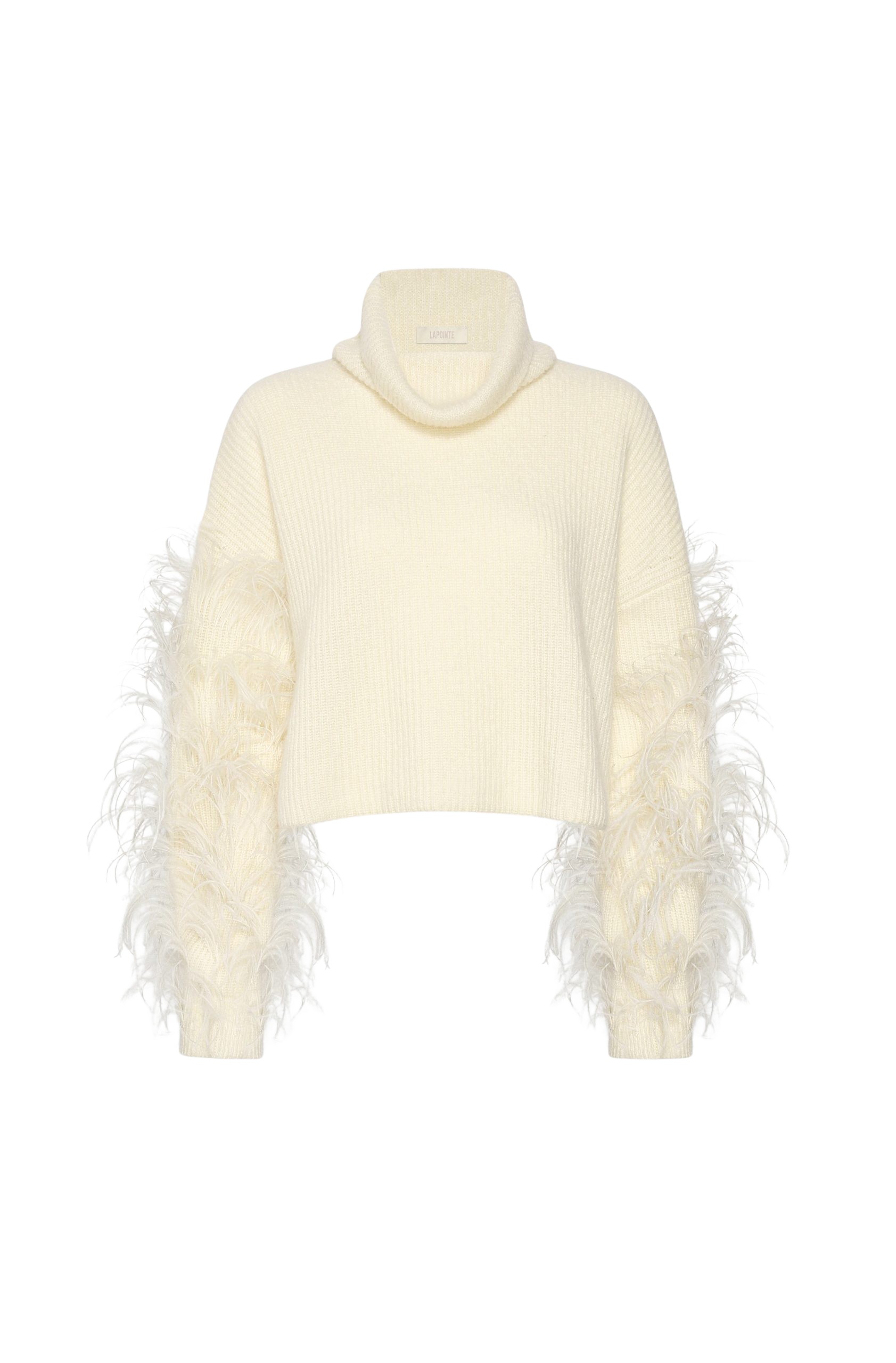 LaPointe Cashmere Turtleneck Sweater With Feathers
