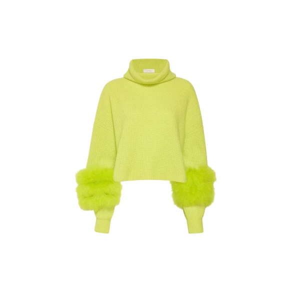 Cashmere Turtleneck Sweater With Marabou