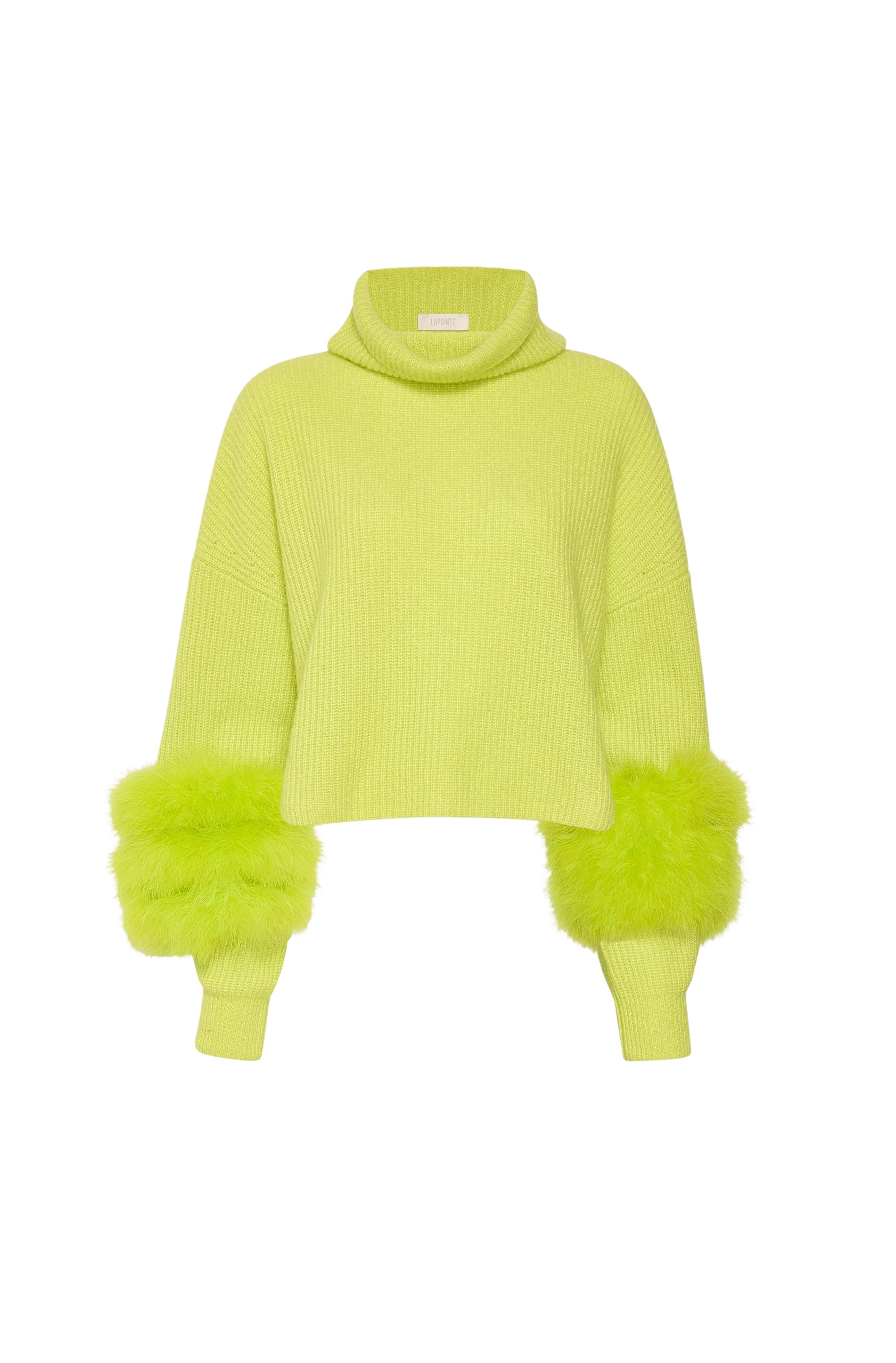 LaPointe Cashmere Turtleneck Sweater With Marabou