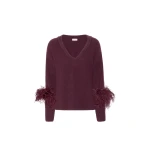 Cashmere V Neck Sweater With Feathers